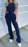 Ladies Ribbed Front Knot Tie up Crop Top Co Ord Tracksuit Set