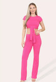 Ladies Ribbed Front Knot Tie up Crop Top Co Ord Tracksuit Set