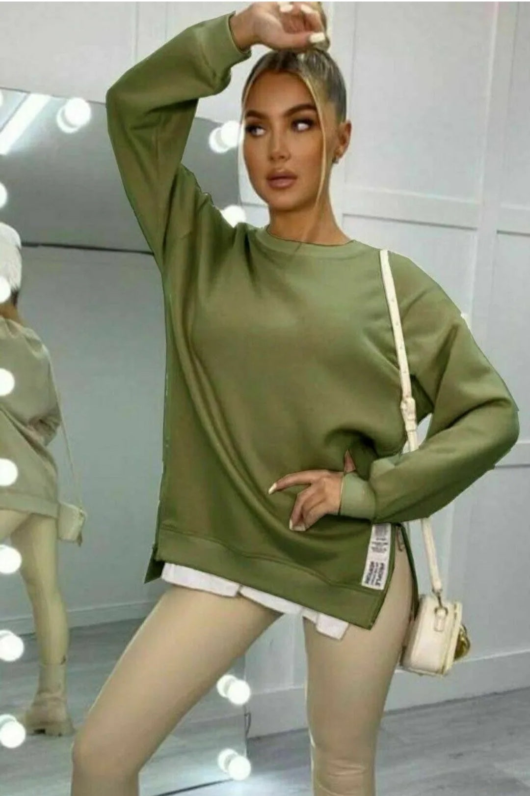 Ladies Side Split Oversized Zip Jumper