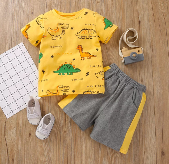 Toddler Boys Short Sleeve Dinosaur T-shirt and Shorts Outfit