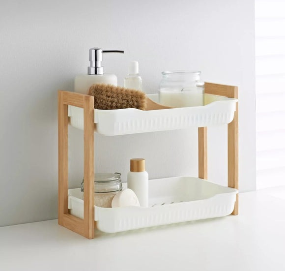 2 Tier Bamboo Bathroom Storage Caddy