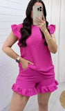 Ladies Peplum Cheesecloth Co Ord Frill Lounge Wear