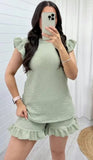 Ladies Peplum Cheesecloth Co Ord Frill Lounge Wear