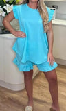 Ladies Peplum Cheesecloth Co Ord Frill Lounge Wear