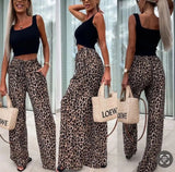 Womans Leopard Print High Waist Palazzo Trousers