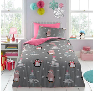 Single Christmas Snowy Penguins Duvet Set