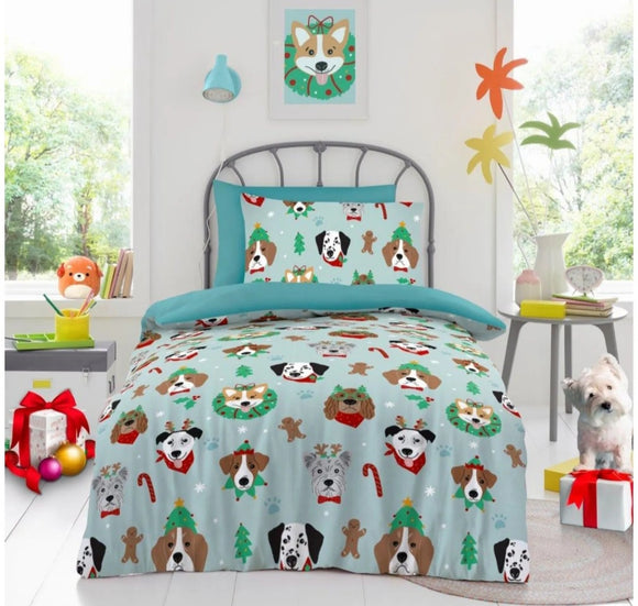 Single Christmas Dogs Duvet Set