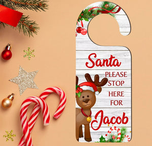 Personalised Santa Stop Here Hanging Door Handle Sign