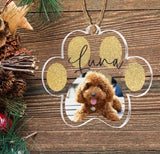 Personalised Dog Paw Pet Photo Acrylic Decoration Bauble