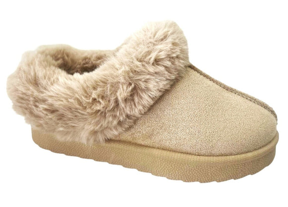 CHILDRENS WARM WINTER FAUX FUR LINED SNUGG SLIPON SLIPPERS