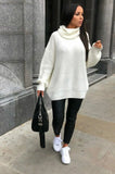 Ladies Chunky Knitted High Polo Roll Over Neck Oversize Jumper Dress Top