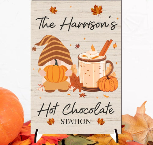 Personalised Autumn Gonk Hot Chocolate Station Plaque