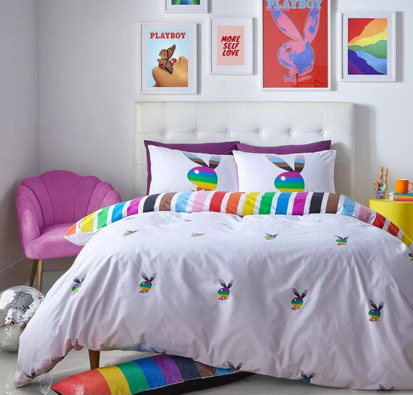 Playboy Rainbow Bunny Duvet Cover Set