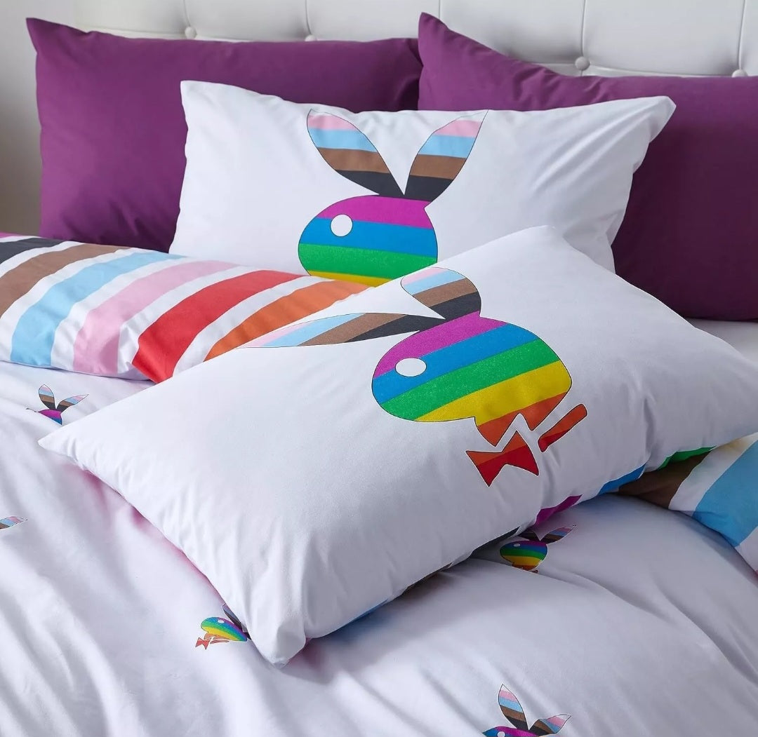 Playboy Rainbow Bunny Duvet Cover Set