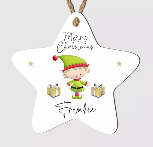 Personalised Merry Christmas Tree Star Bauble