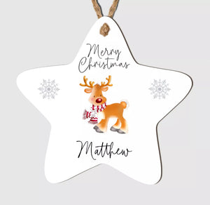 Personalised Merry Christmas Tree Star Bauble