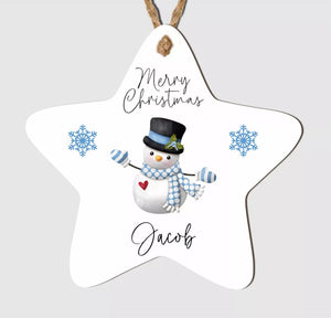 Personalised Merry Christmas Tree Star Bauble