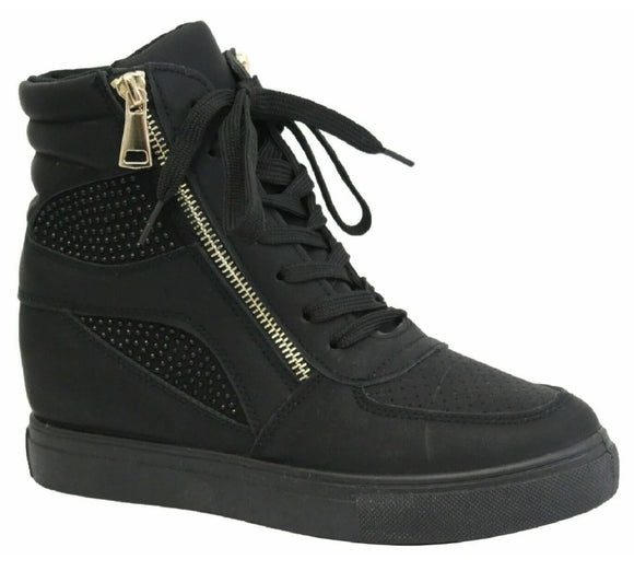 LADIES DIAMANTE WEDGE HIGH TOP ANKLE BOOTS