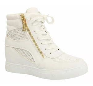 LADIES DIAMANTE WEDGE HIGH TOP ANKLE BOOTS