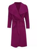 Womens Waterfall Belted Italian Drape Long Trench Coat