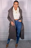 Womens Waterfall Belted Italian Drape Long Trench Coat