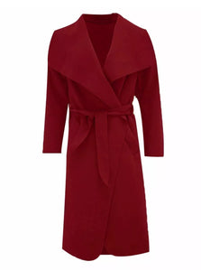 Womens Waterfall Belted Italian Drape Long Trench Coat