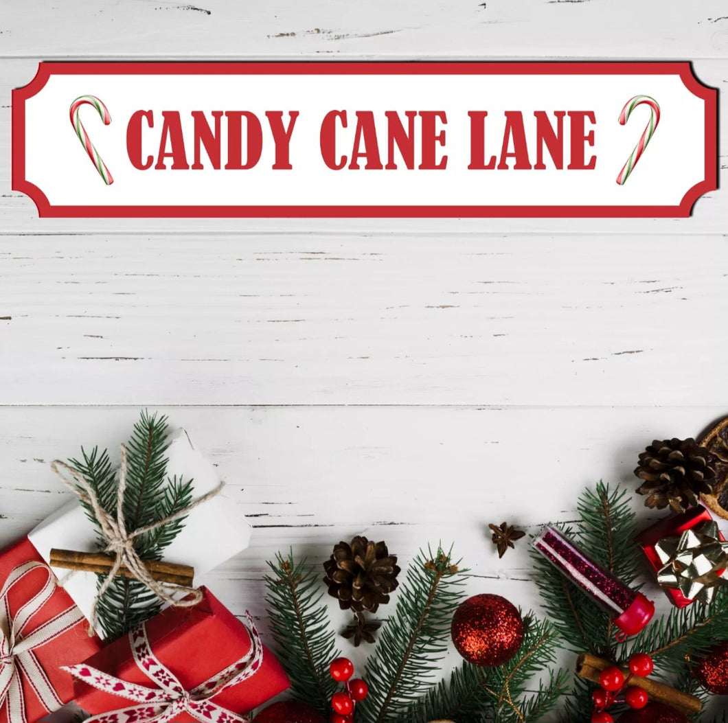 Printed Christmas Wooden Candy Cane Lane Street Sign