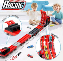 Load image into Gallery viewer, Transport Truck Portable Ejection Race Track 4 Car Toy Set