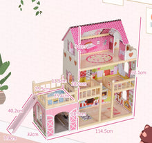 Load image into Gallery viewer, 3 Storey Dolls House with 13 Pieces Wooden Furniture Accessories