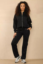 Load image into Gallery viewer, Womens Bomber Zip Jacket Ladies Palazzo Flare Joggers Lounge Wear Tracksuit Set