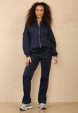 Womens Bomber Zip Jacket Ladies Palazzo Flare Joggers Lounge Wear Tracksuit Set