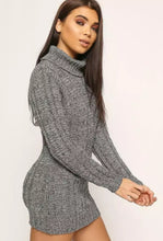 Load image into Gallery viewer, LADIES CHUNKY CABLE KNITTED HIGH POLO ROLL NECK STRETCH JUMPER MINI DRESS