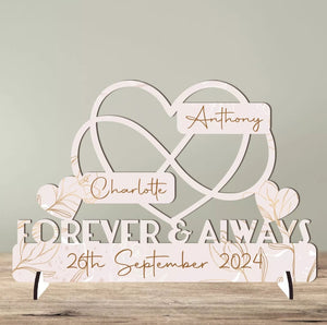 Personalised "Forever & Always" Anniversary  Infinity Heart Freestanding Plaque