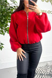 Ladies Puffer Sleeve Zip Bomber Jacket