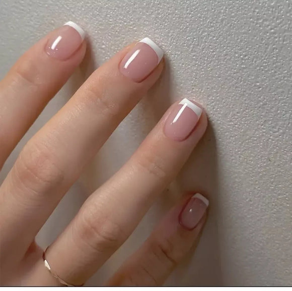 24pcs Tiny Oval Shaped Press On Nails With White Edge