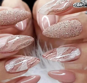 24pcs Nude Marble Print Press On Nails