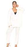 Ladies Rib Knitted Button Cardigan Palazzo Lounge Wear Set