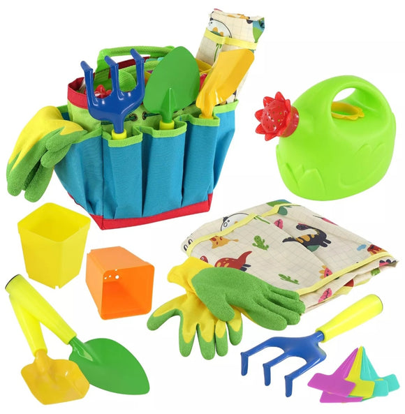 15 PC Garden Tools Kids Play Set & Carry Bag