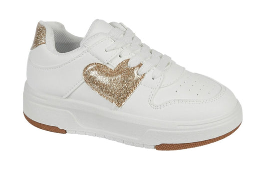 Girls White Trainers with Glitter Heart