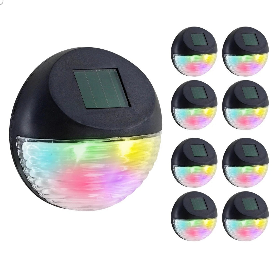 Multicoloured Solar Powered Fence Lights Wall LED Garden Deck Waterproof x8