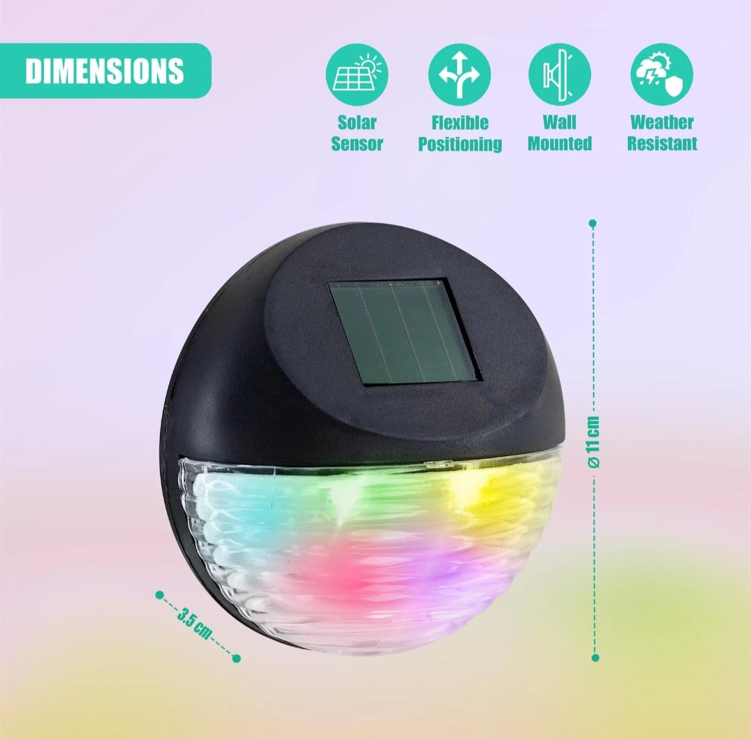 Multicoloured Solar Powered Fence Lights Wall LED Garden Deck Waterproof x8