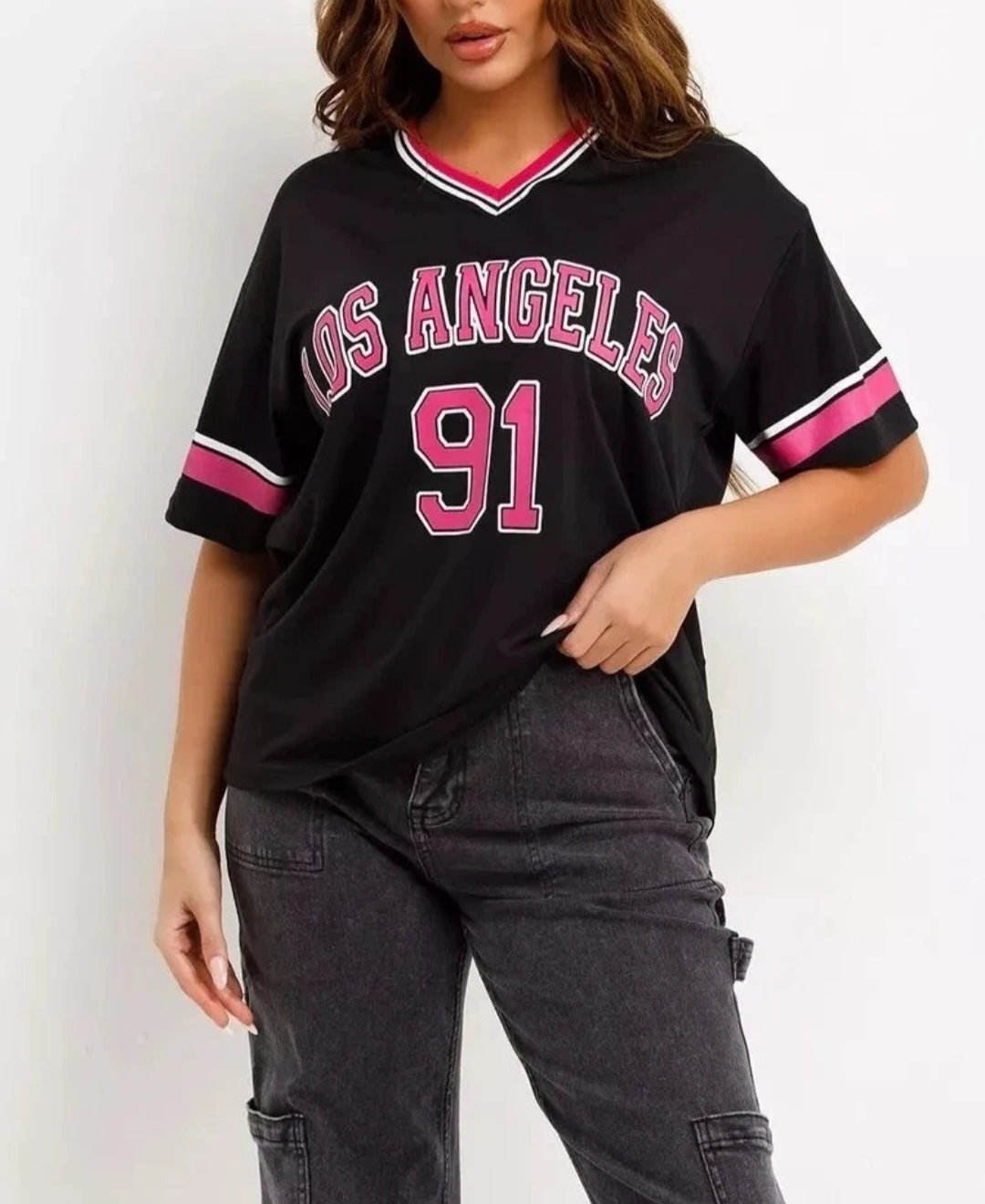 Women's Oversized 91 Los Angeles Football Varsity T-shirt Sports Jersey Top