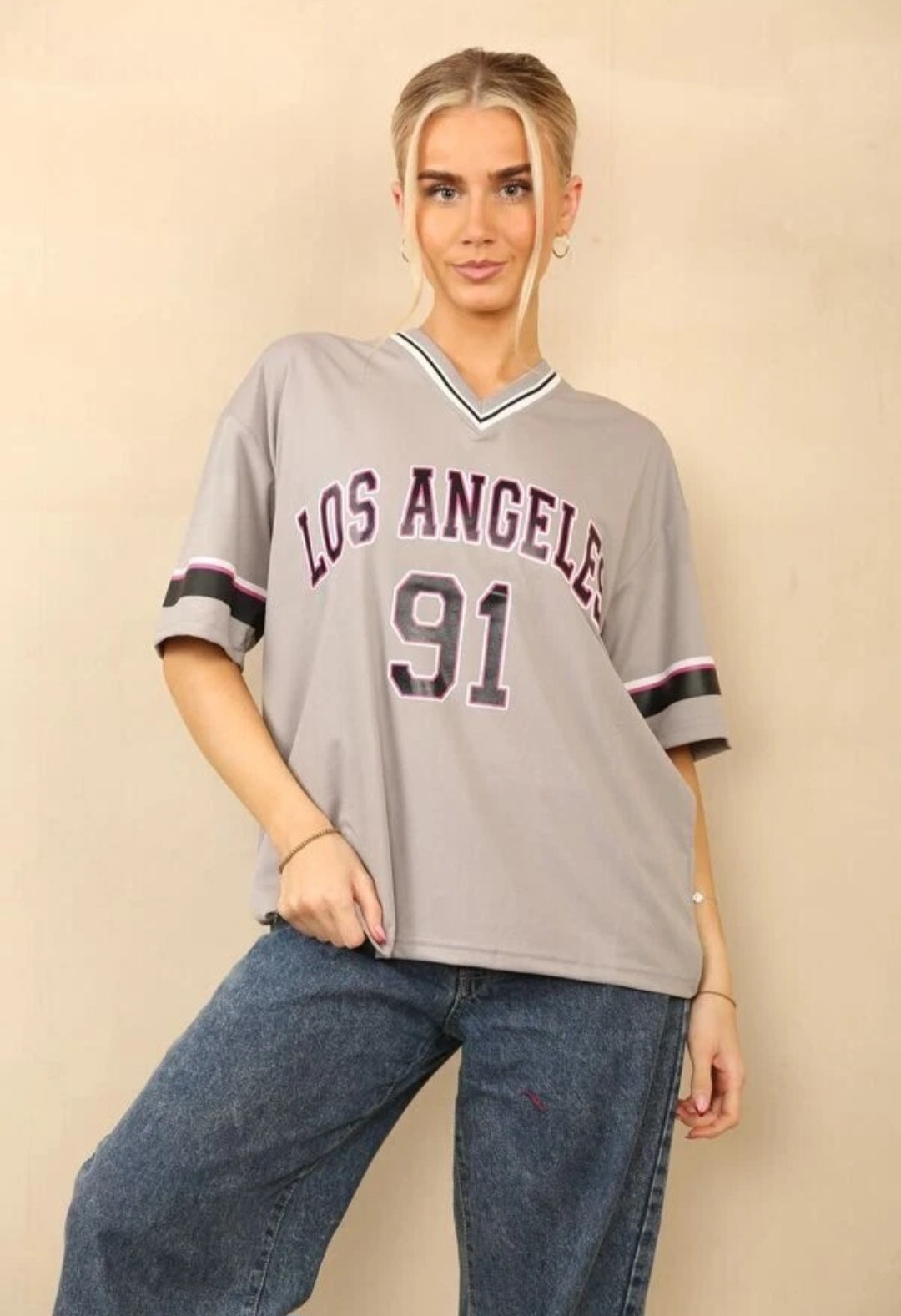 Women's Oversized 91 Los Angeles Football Varsity T-shirt Sports Jersey Top