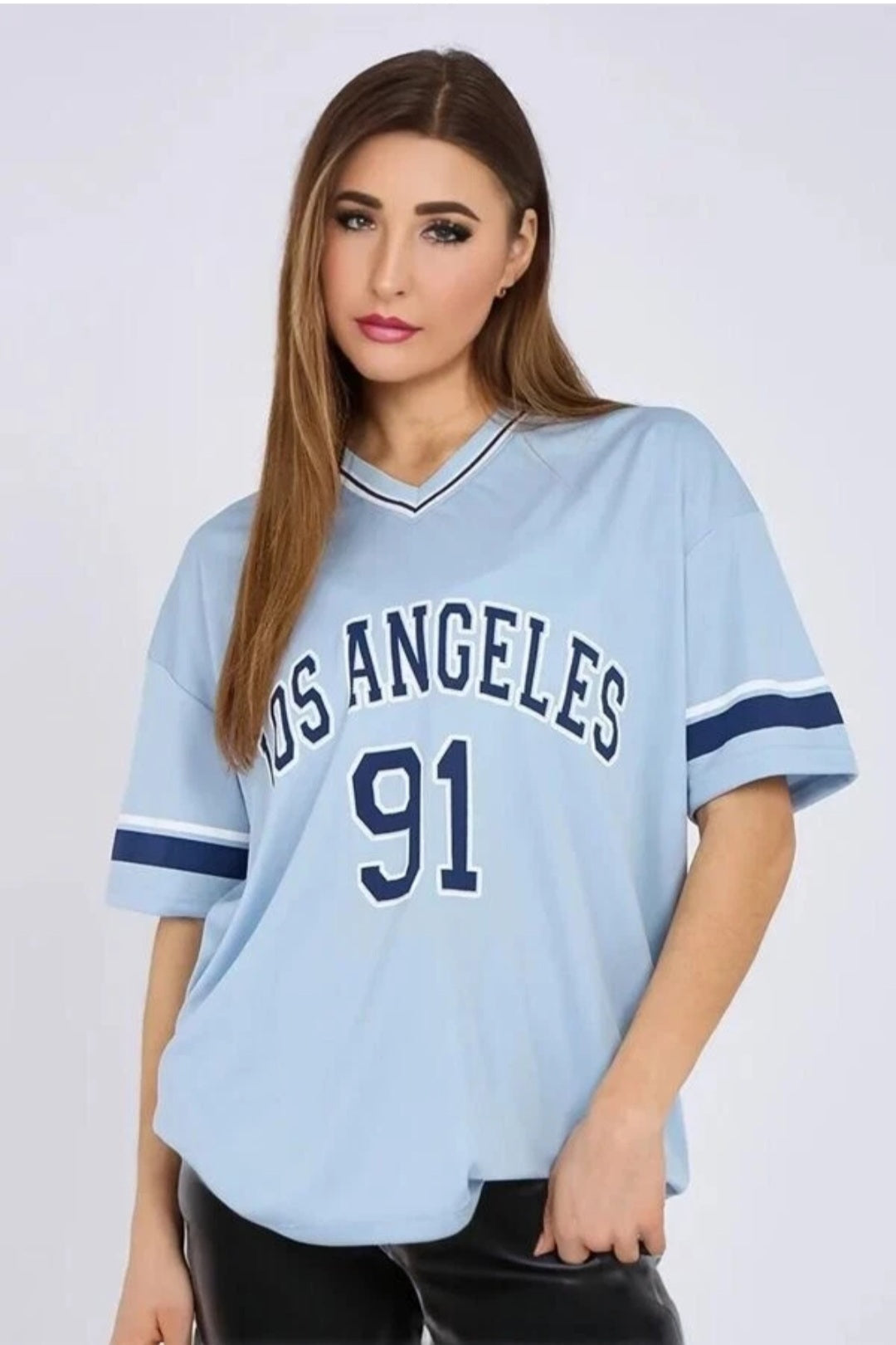 Women's Oversized 91 Los Angeles Football Varsity T-shirt Sports Jersey Top