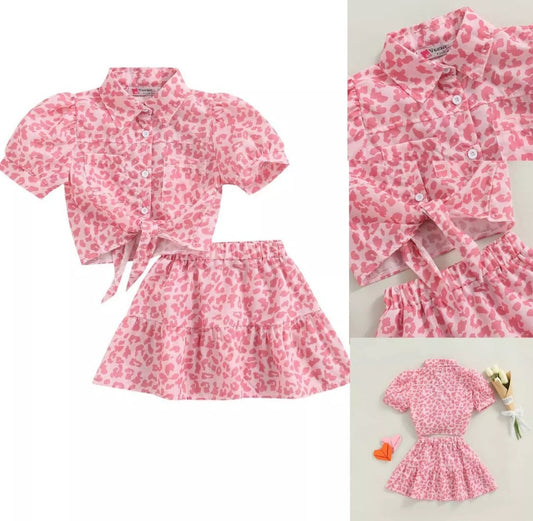 Kids Short Sleeve Tops and Skirt Outfit Set