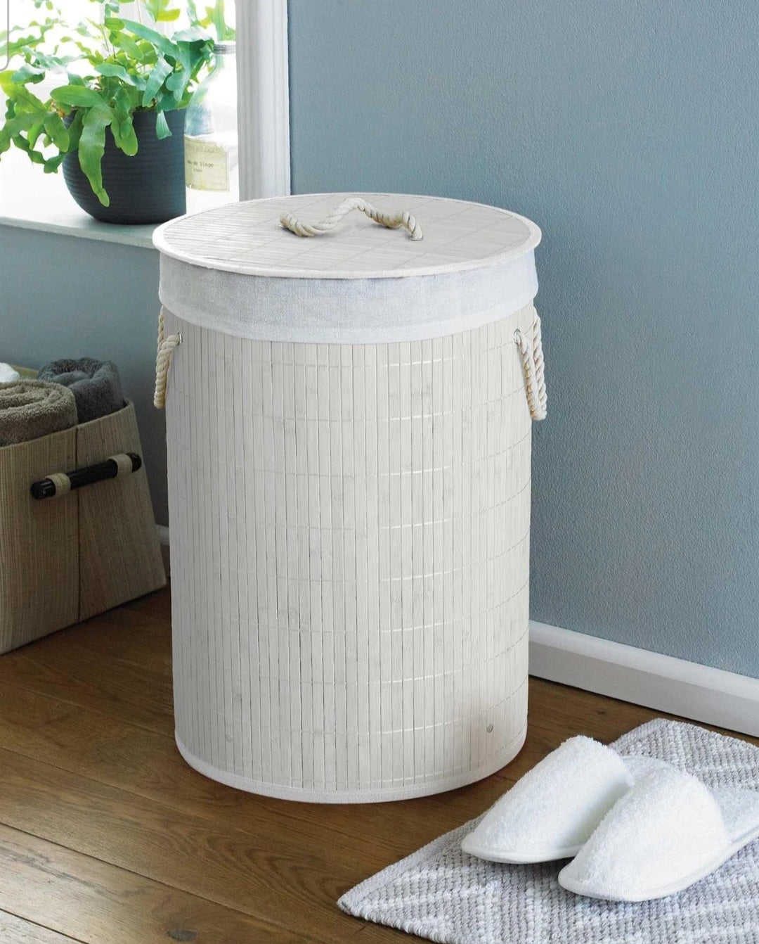 Round Bamboo Laundry Basket with Lid