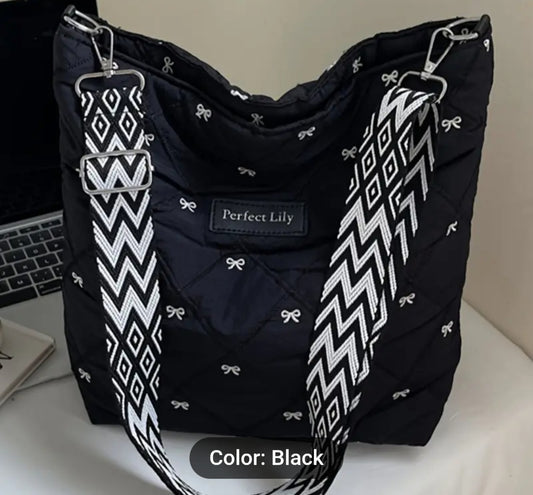 Women'S Bohemian Quilted Tote Bag with Adjustable Strap