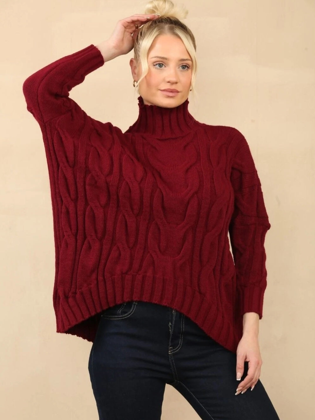 Womens Drop Shoulder Chunky Cable Knitted Jumper