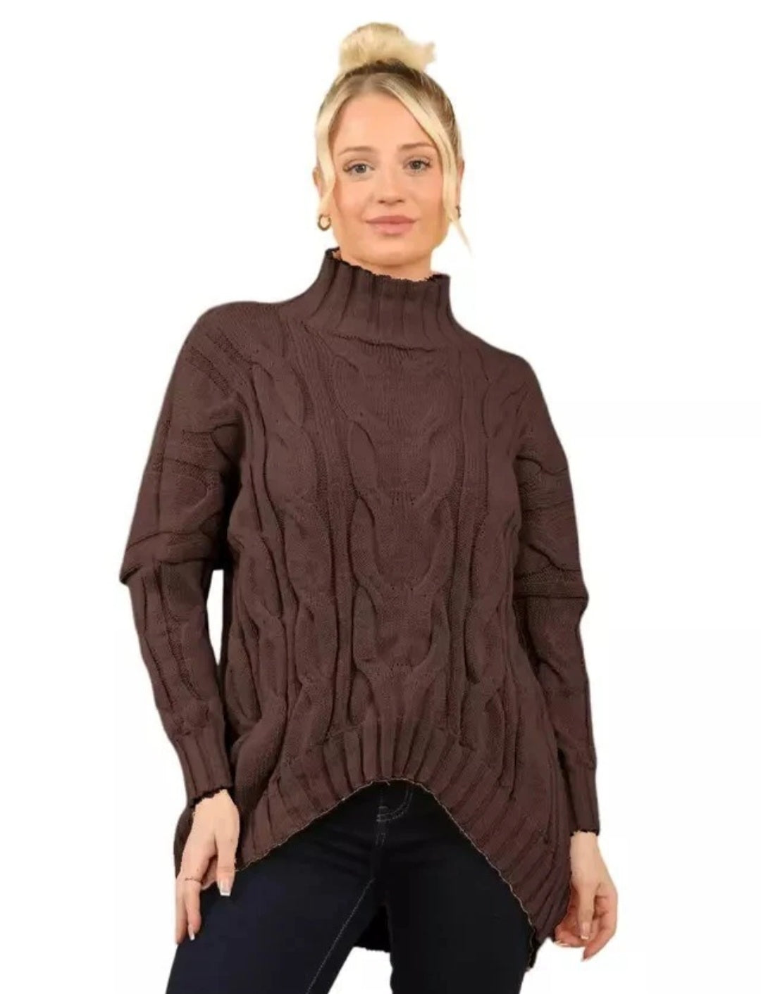 Womens Drop Shoulder Chunky Cable Knitted Jumper