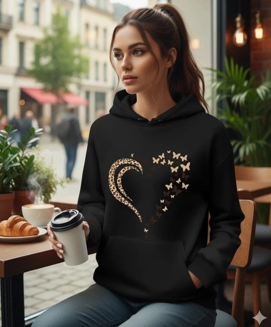 Womens Leopard Heart Butterfly Graphic Print Sweatshirt